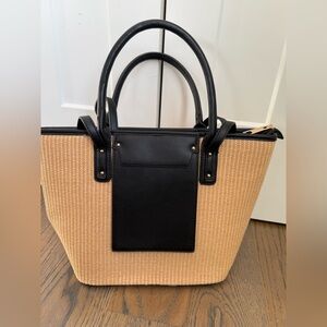 Classic Natural Straw Tote with Black Trim and Handles